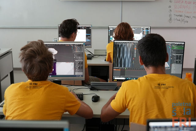 Študenti pri delu na Poletni šoli FRI